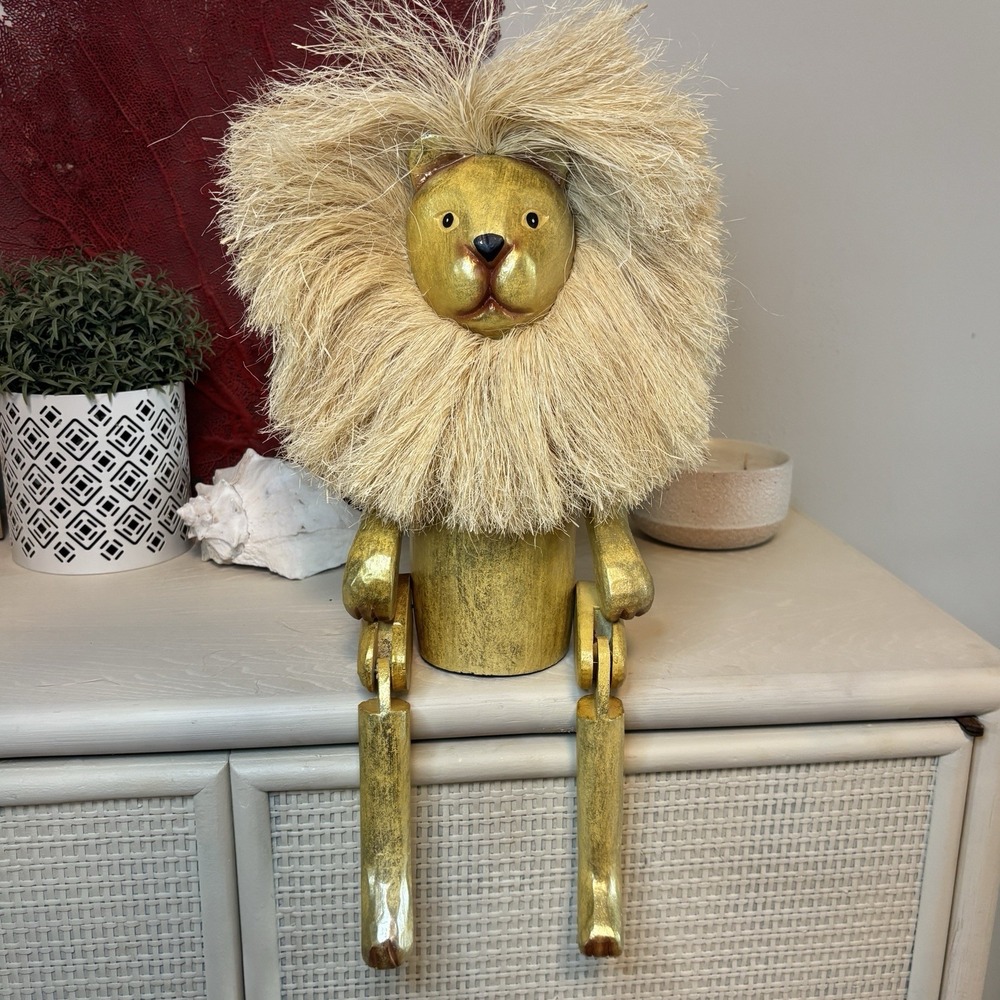Lion Pier 1 Imports Wooden Shelf Sitter‎ Jointed Gold Large Wizard Of Oz Decor